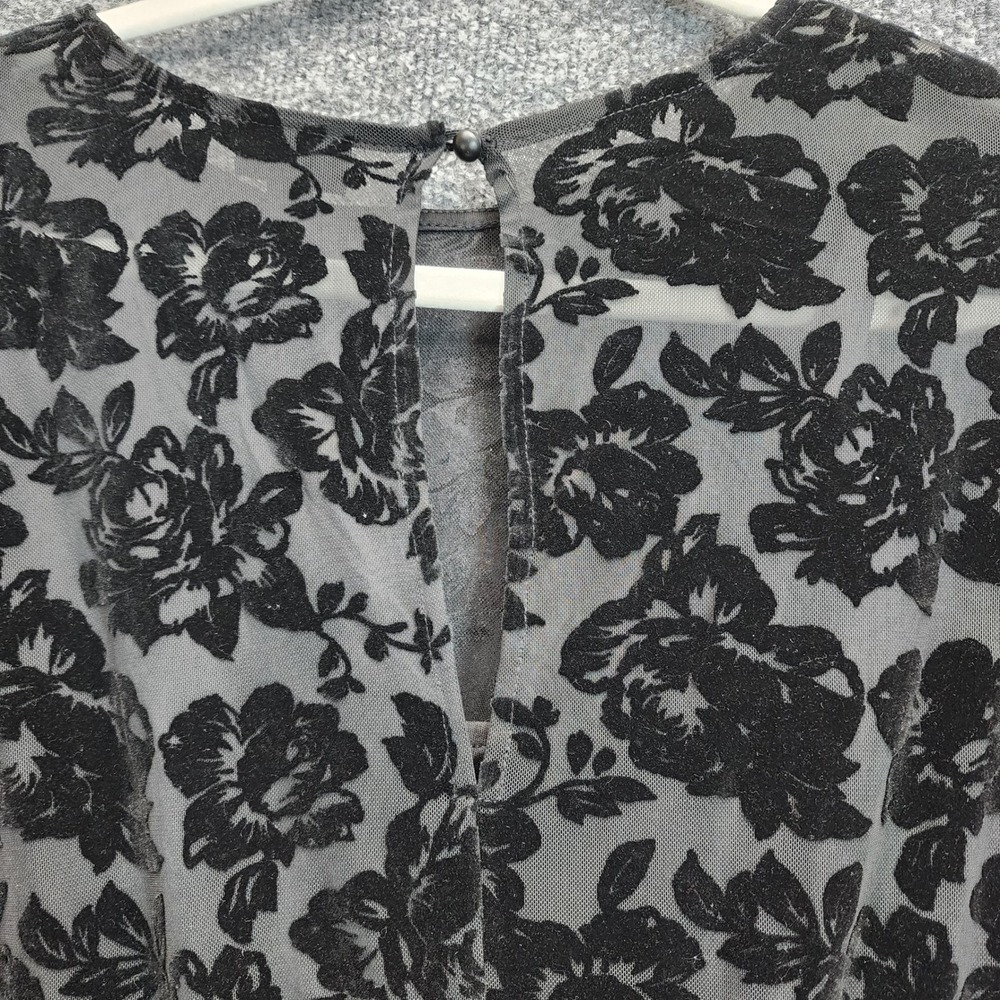 Torrid Women Black Velvet Floral Mesh Gothic Bell Sleeve Romantic Mini Dress 0 - Picture 12 of 13